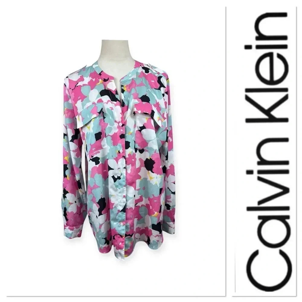 Calvin Klein colorful multi print top with long sleeves size XL